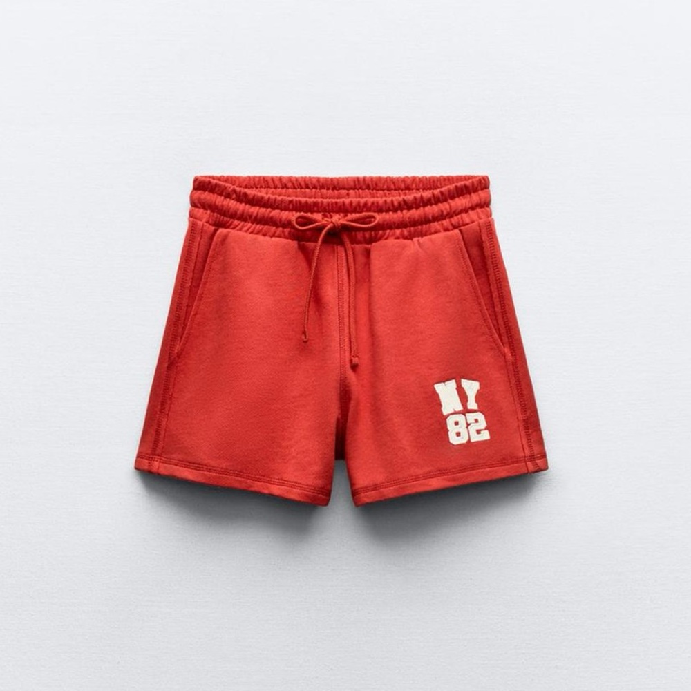 NWT Zara 2 Piece “NY 82” Varsity Plush Sweat Shirt and Matching Shorts Set - Picture 8 of 15